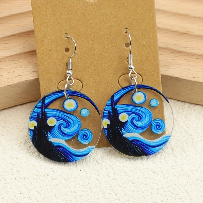 TEMU 1 Pair Women's Medieval Castle & Starry Night Acrylic Earrings - Cute Resort Style Suitable For Daily Wear, Themed Parties, Costume Events -