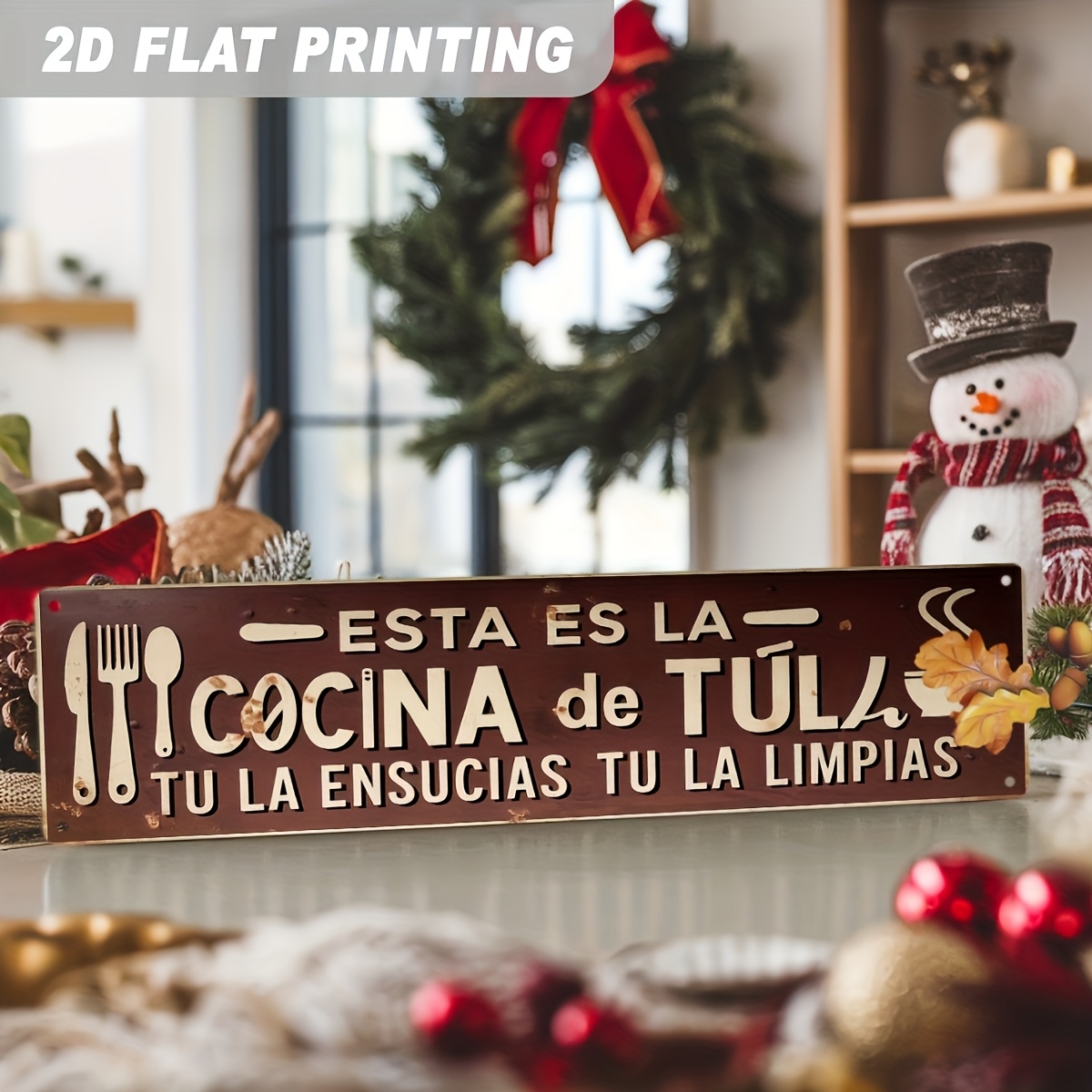 TEMU 2d Flat, 2d Flat Vintage Spanish Kitchen Wooden Sign "esta Es La Cocina De " - Farmhouse Style Wooden Wall Decor With Spanish Text, Rustic
