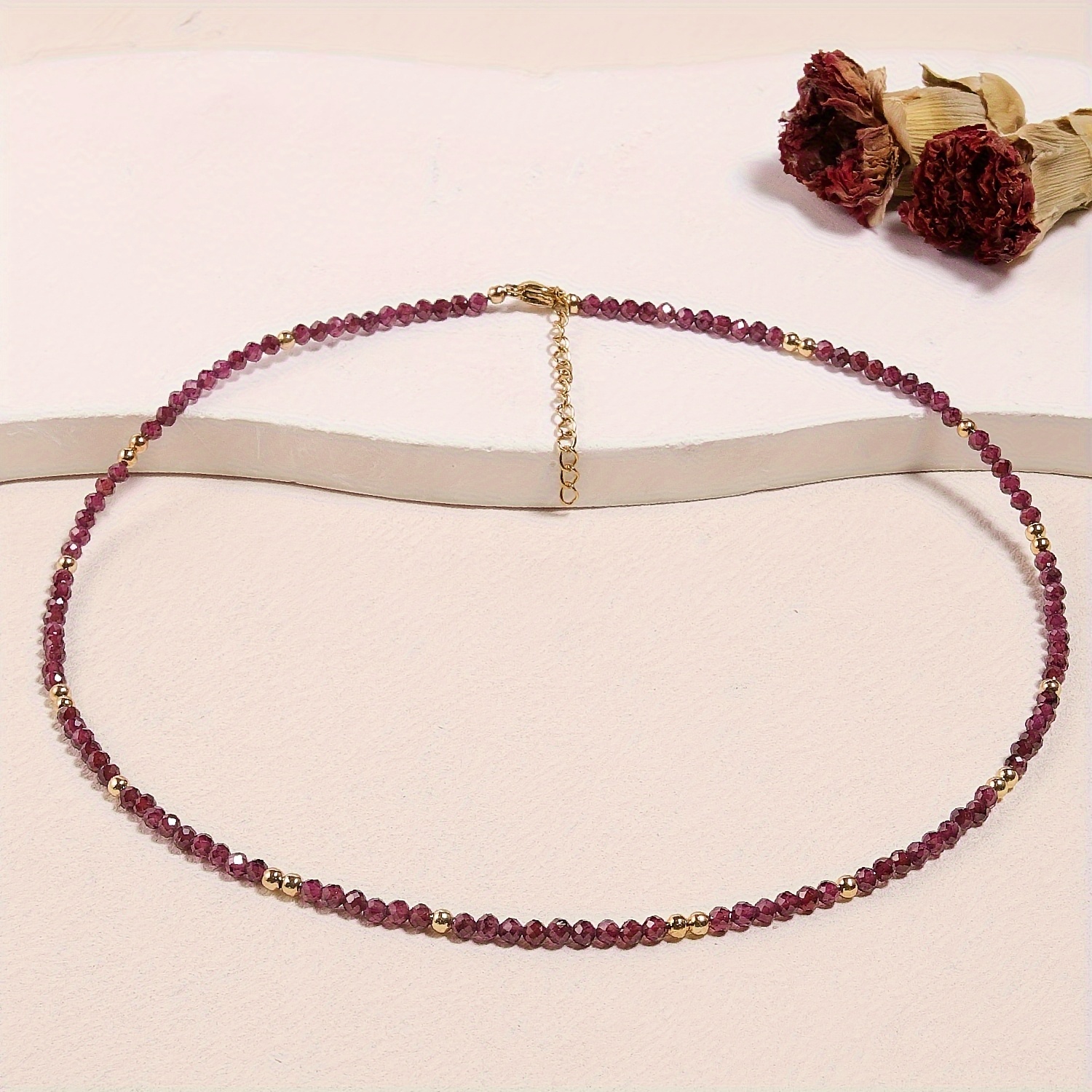 A Easy 3mm Garnet Necklace, Use And As A Present (ideal For Valentine's Day Or Mother's Day), Serves As Stone Accessory