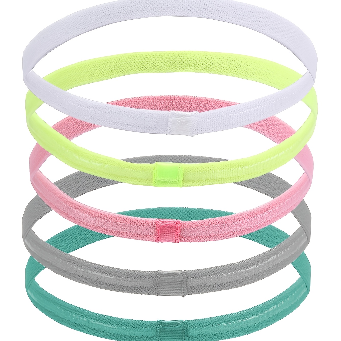 TEMU 5pcs Set, Multiple Colors , Elastic Sweat-wicking Sports Headband With Non-slip Silicone Strips, Casual And Fitness Hairband, Turban-style