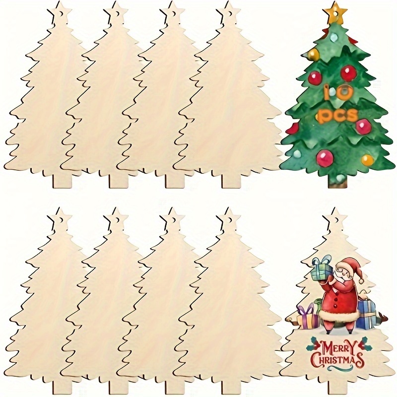 

10//40 Pcs Christmas Tree Shaped Wooden Ornaments - Unfinished Wooden Cutouts, For Diy And Decorations