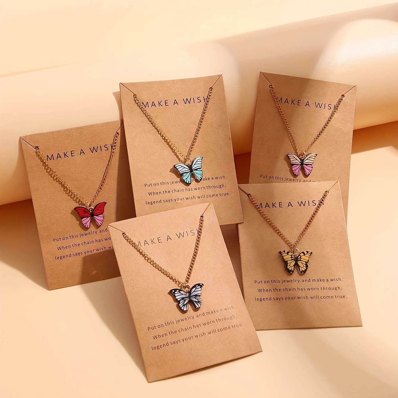 5pc Retro Minimalist Colorful Butterfly Necklace Set for Women