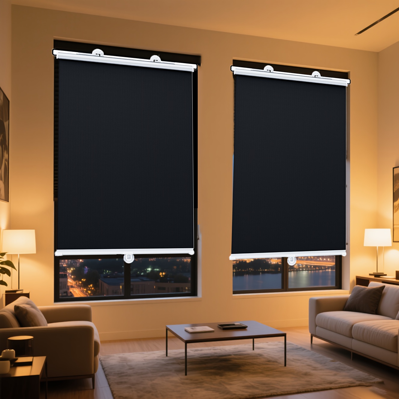 2pcs No-Drill Retractable Blackout Curtains, UV Protection Thermal Insulation Window Shades for Office Balcony Kitchen Use, Privacy and Cooling Decorative Home Accessories