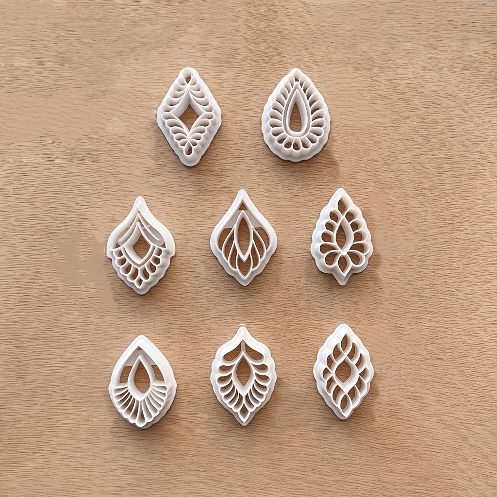 TEMU 8pcs Bohemian Hollow Teardrop Polymer Clay Earring Mold Suitable For Diy Handmade Jewelry Making, 8 Vintage Patterns With Hollow Molds & Plastic