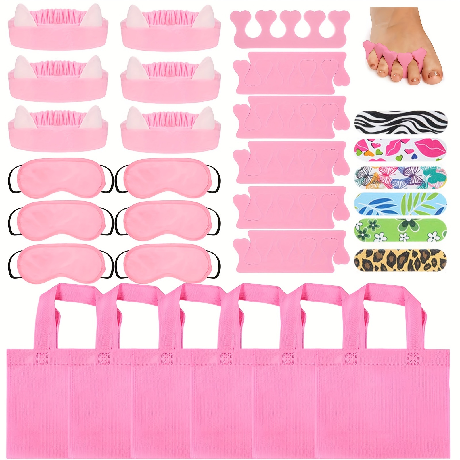 

30pcs Spa Party Favors For Girls Women Spa Party Supplies With 6 Tote Bags 6 Headbands 6 Eye Mask 6 Nail Files 6 Toe Separators Pink Accessories For Birthday Party, Bachelorette Party, Slumber Wedding