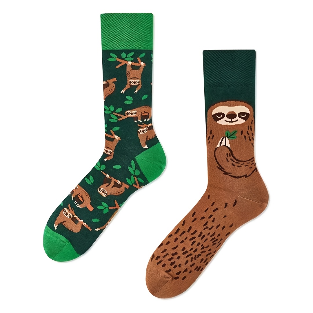 [1 Pair] Individual Ab Style Cute Sloth Men Women Mid-calf Socks