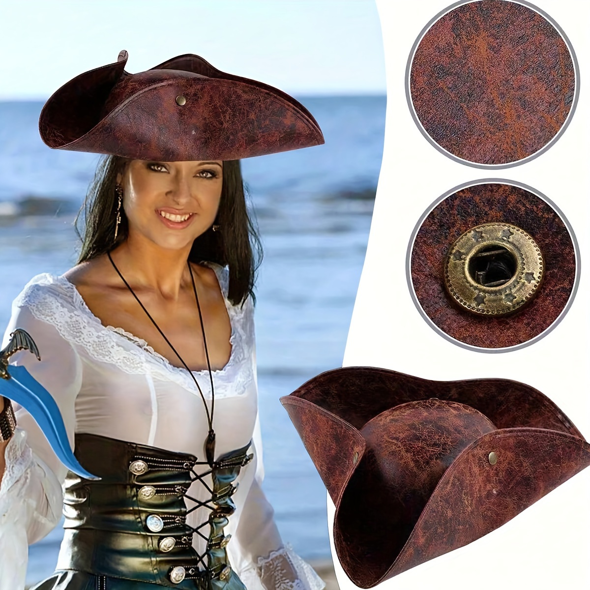 

Faux Leather Pirate Hat - Vintage Style For , Cosplay & Masquerade Parties