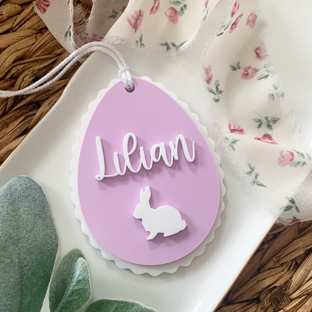TEMU 1 Custom Acrylic Name Easter Basket Tag, Diy Personalized Name Easter Basket Pendant, Egg-shaped Rabbit Symbol Personalized Name Easter Gift