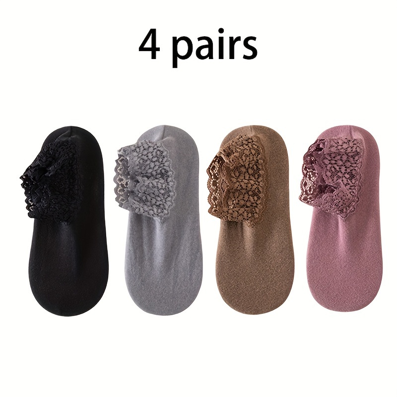 TEMU 2 Paires 4 Paires Chaussettes d'Automne Hiver Style Dentelle Chaudes Chaussettes de Sol Chaussettes à Dentelle Ajoutée Chaussettes Femme Automne