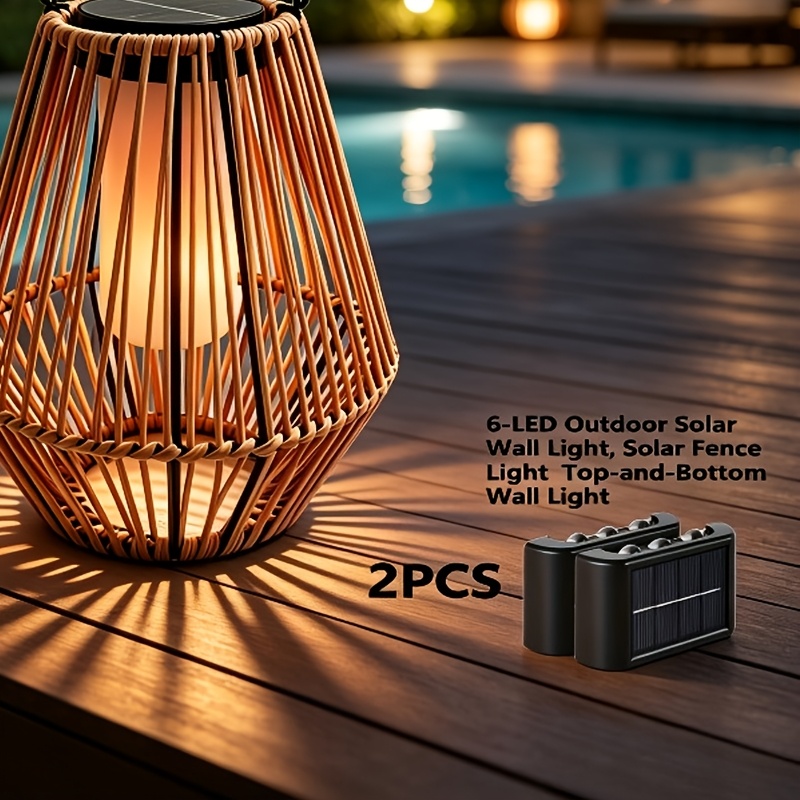 TEMU 6pcs LED Lampes Perles Lampe Murale Solaire Extérieure/Ensemble de 2 pièces, Lampe Murale Extérieure Solaire LED Convexe, Détection Automatique