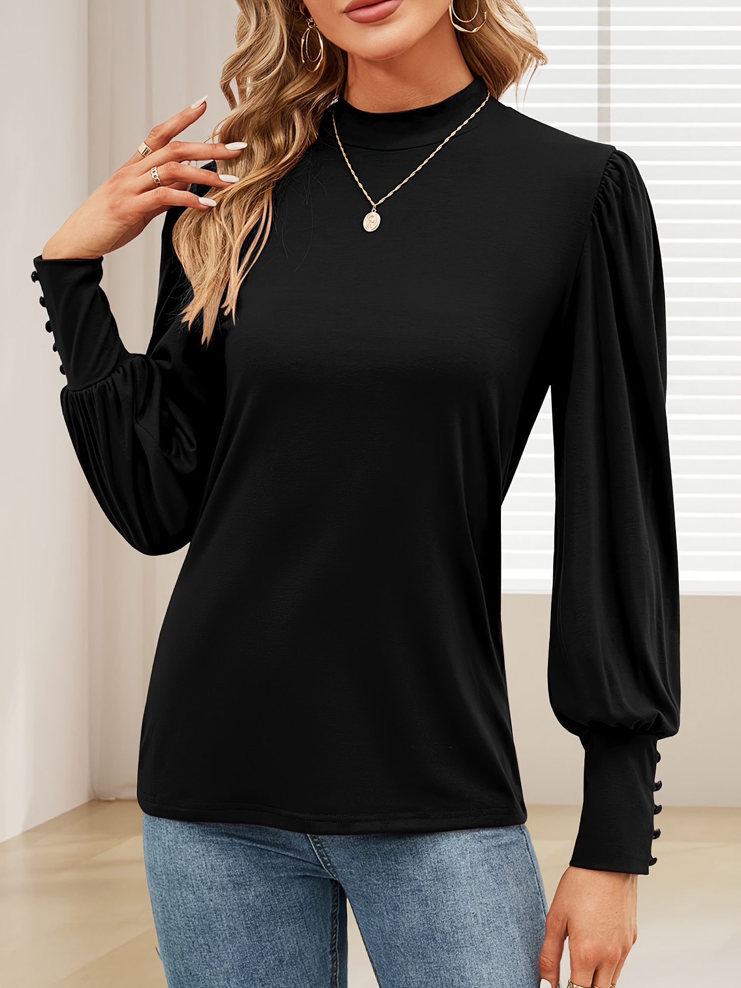 navy puff sleeve blouse sold on Temu United States