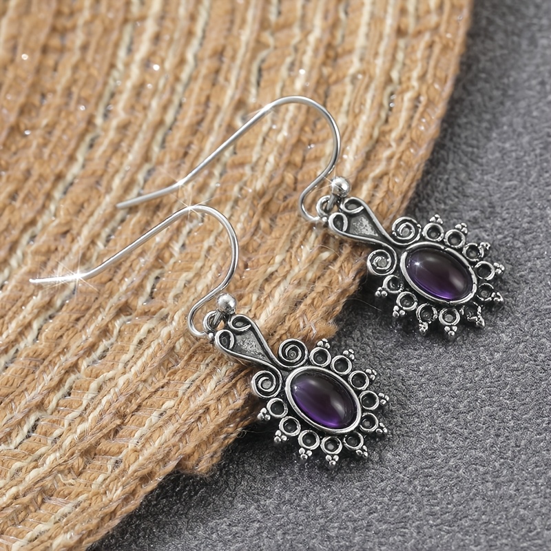 Women's Retro Ethnic Style Purple Drop Earrings, Copper