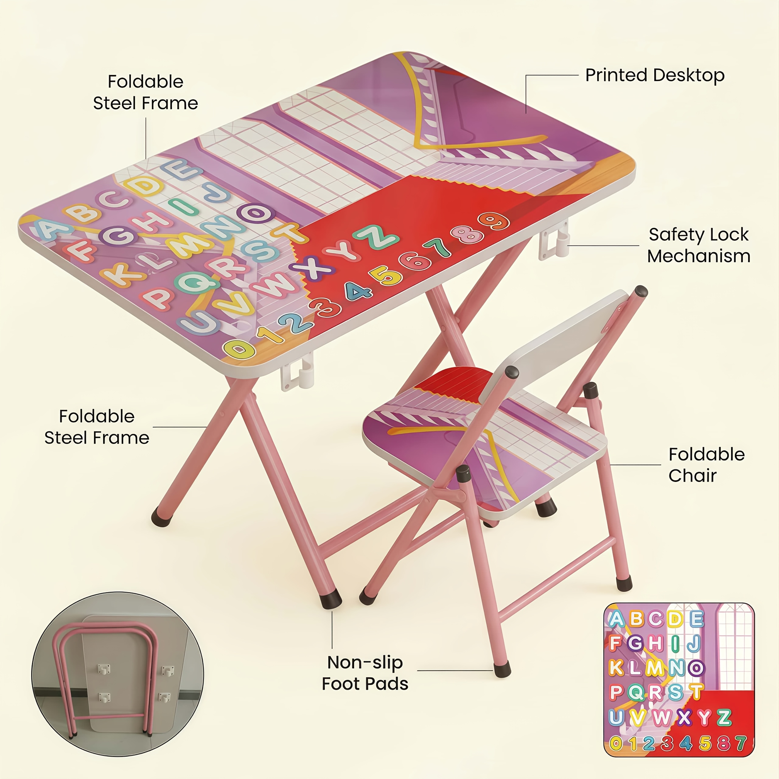 Small Classroom Desk And Chair Set Suitable for Students 3-18 Years Old Youngsters's Study Table Primary School Students Writing Homework Book Table Foldable Home School Desk And Chair Set
