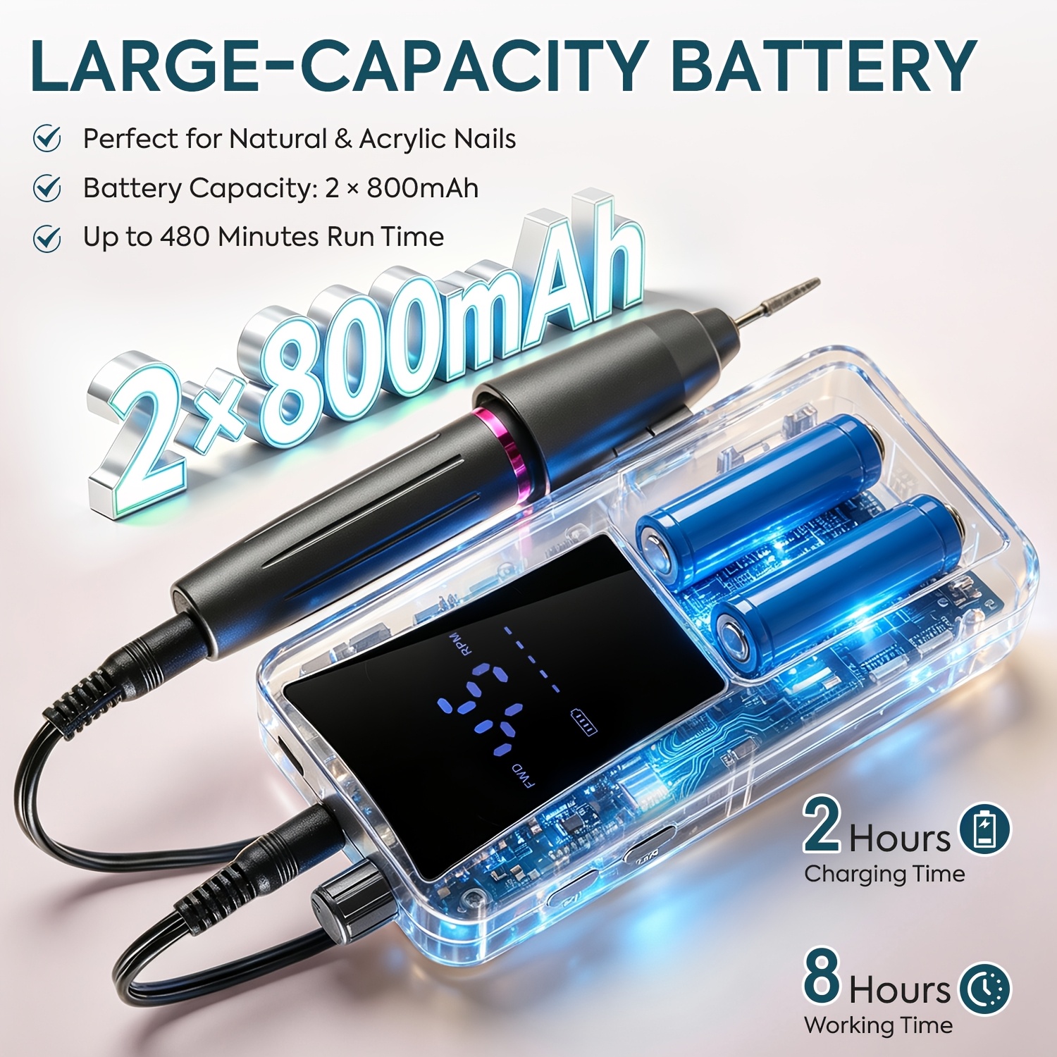45000RPM Electric Nail Drill with LCD Display