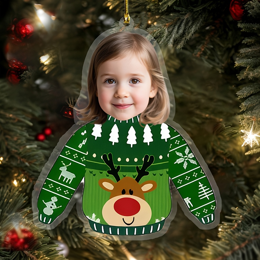 TEMU Personalized Ornament - Photo/name/outfit Pvc Face Picture Keepsake With Golden Lanyard - Family Matching Holiday Party Decorations, Showers &