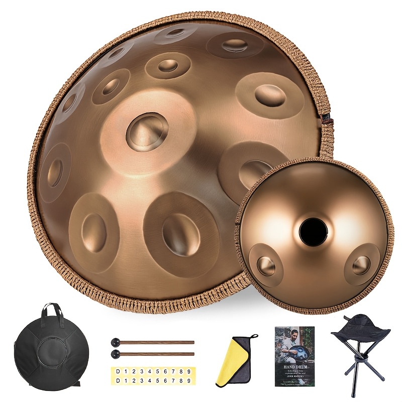 14 Notes Handpan Drum, 22inch D Kurd Steel Tongue Hand Pan Drum For Adults Yoga Meditation, Hand Tuning Sound Instrument Gift For Beginners With Soft Bag, Hand , Stand, Cloth, Sound Stickers