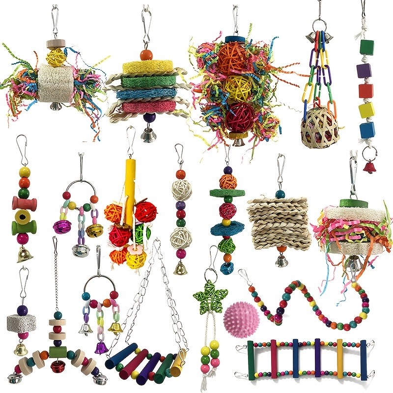 TEMU Parrot Chew Toy Set - Toys, Bird Swings, Bird Climbing Ladders, Bird Chew Strings, Bird Cage Additions, Mixed Set With Random Colors