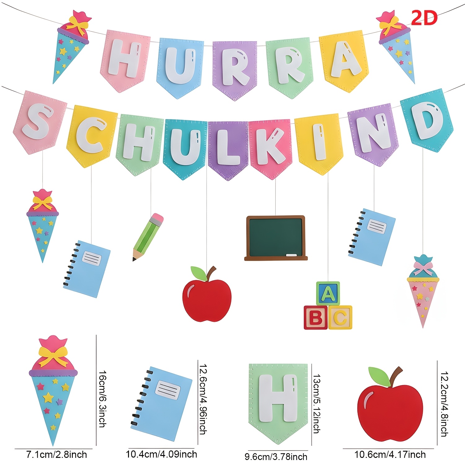 Image of German Back To School Banner, Made Of Soft Felt With Colorful Pastel Triangular Flags And Hanging School-themed Ornaments, Suitable For German Back To School Decoration Supplies