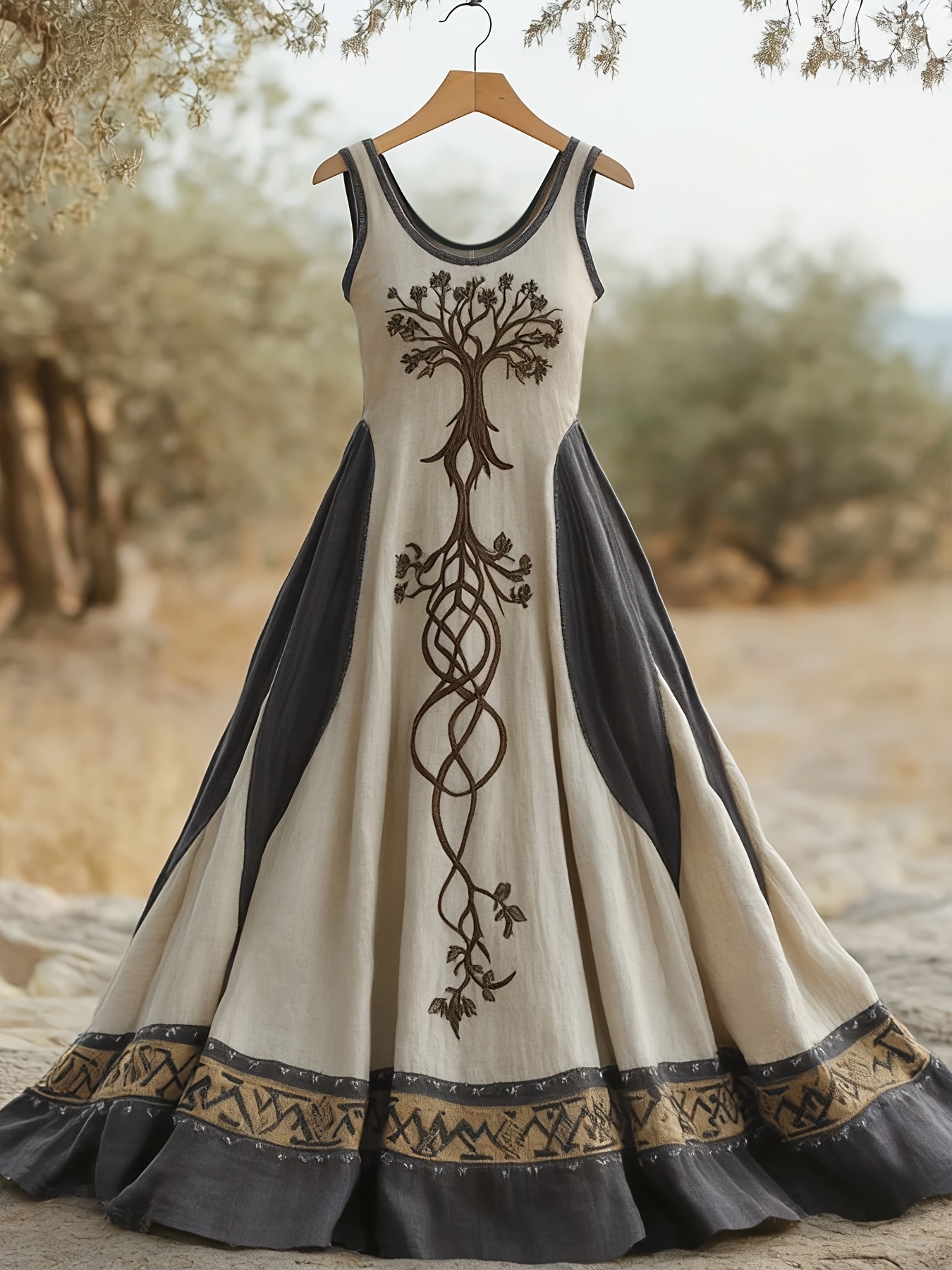 womens viking celtic knot v neck dress retro viking color matching suitable for pullover dress high   machine washable dress for themed events historical costumes casual attire