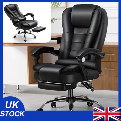 heavy duty executive pu leather office chair with footrest shelf compatible for gaming computer desk swivel reclining chair with manual handle adjustment cushioned backrest polished base for office hard suitable for