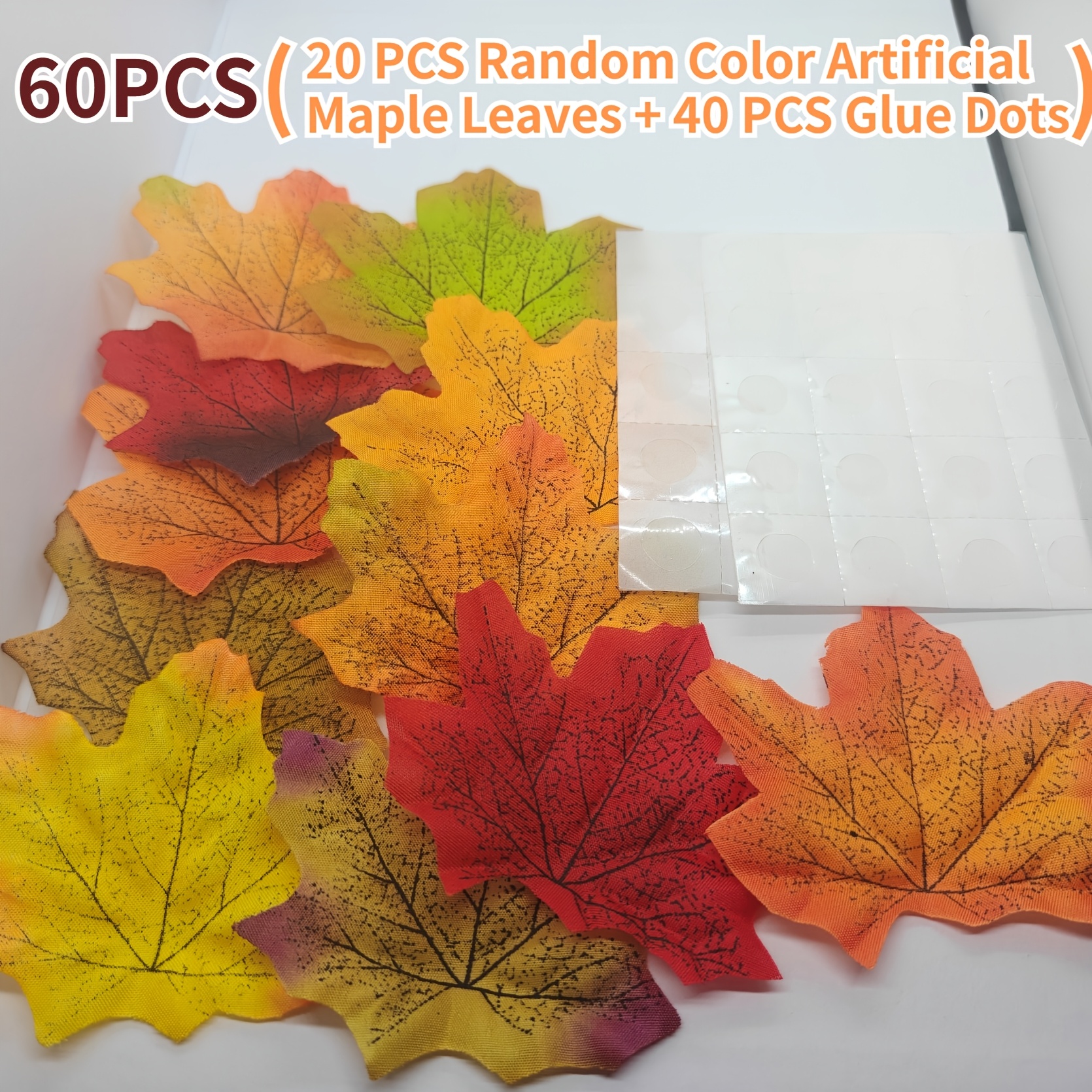 TEMU 60 pezzi (20 pezzi colori misti foglie di acero artificiali pezzi di punti di colla) Foglie di acero artificiali, foglie finte, decorazione