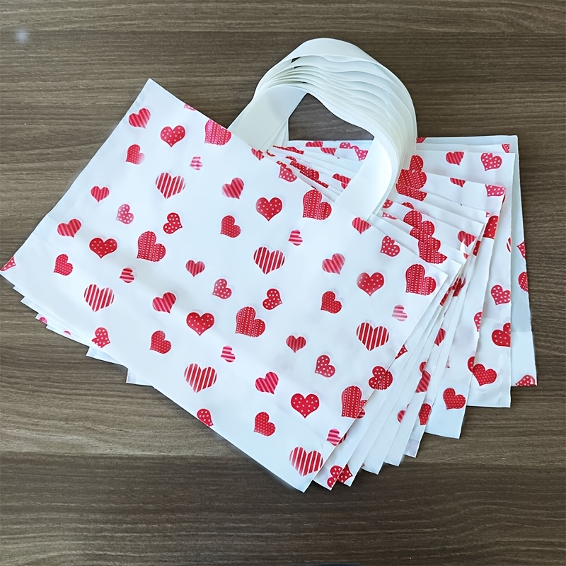 

10/50 Pack de sacs cadeaux en plastique épais à motif de cœur - Parfaits pour la Saint-Valentin, les anniversaires et les emballages de vente, matériau