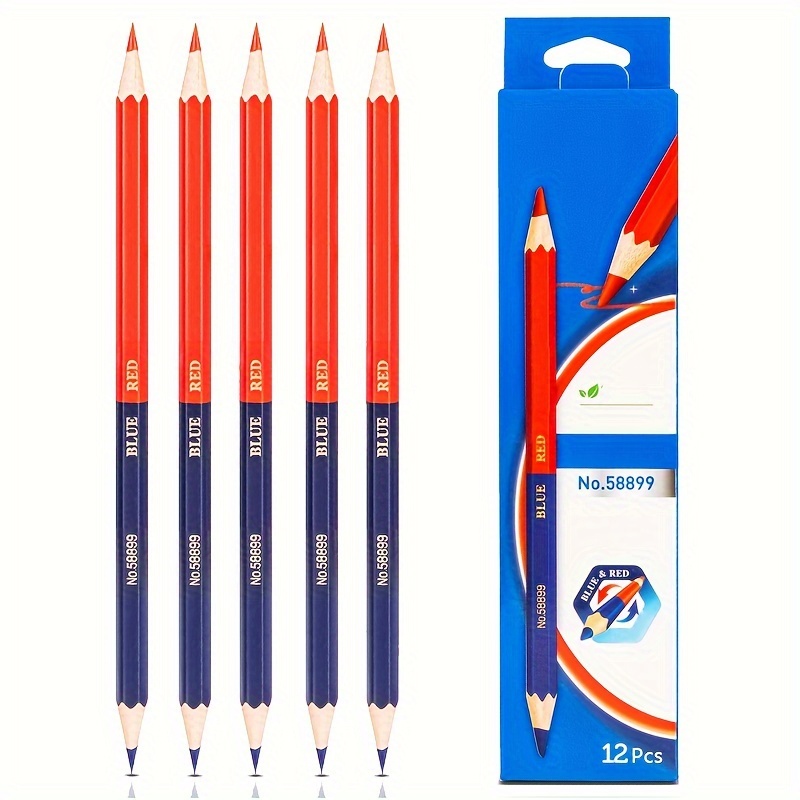 12-pack Dual-color Hexagonal Rod Red Blue Pencils For Engineering Drafting Medical Painting Art Supplies