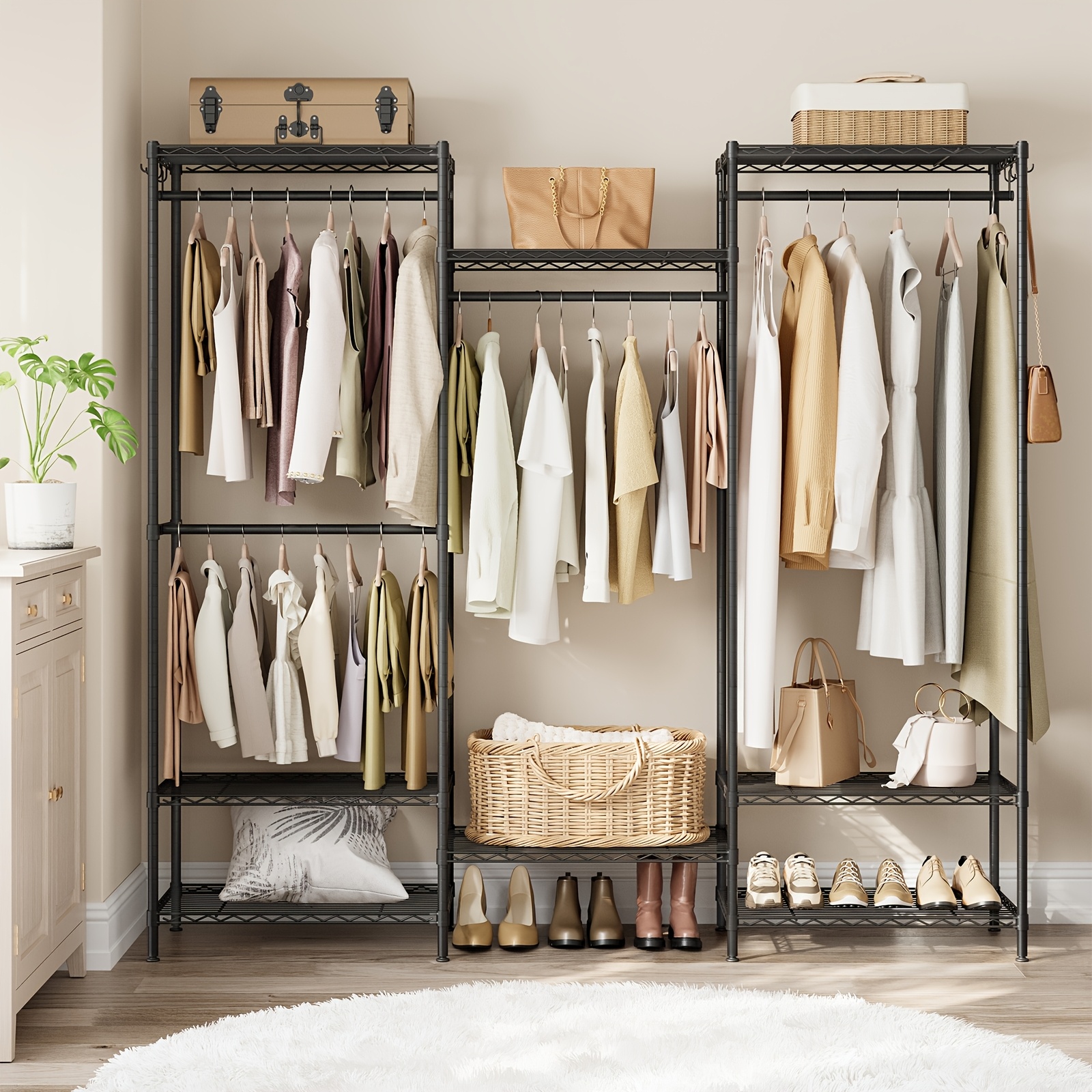 E-shop SONGMICS Robuster Metall-Kleiderständer mit Verstellbaren Regalen & Haken – Offenes Kleiderschrank-Design, ≥3.2ft Lagerkapazität, Stabile