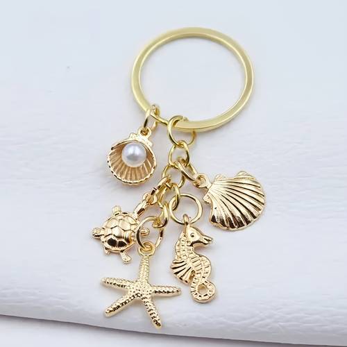 1pc seahorse sea turtle and seashell charm keychain marine animal pendant friendship ornament gift bag charm for men and women