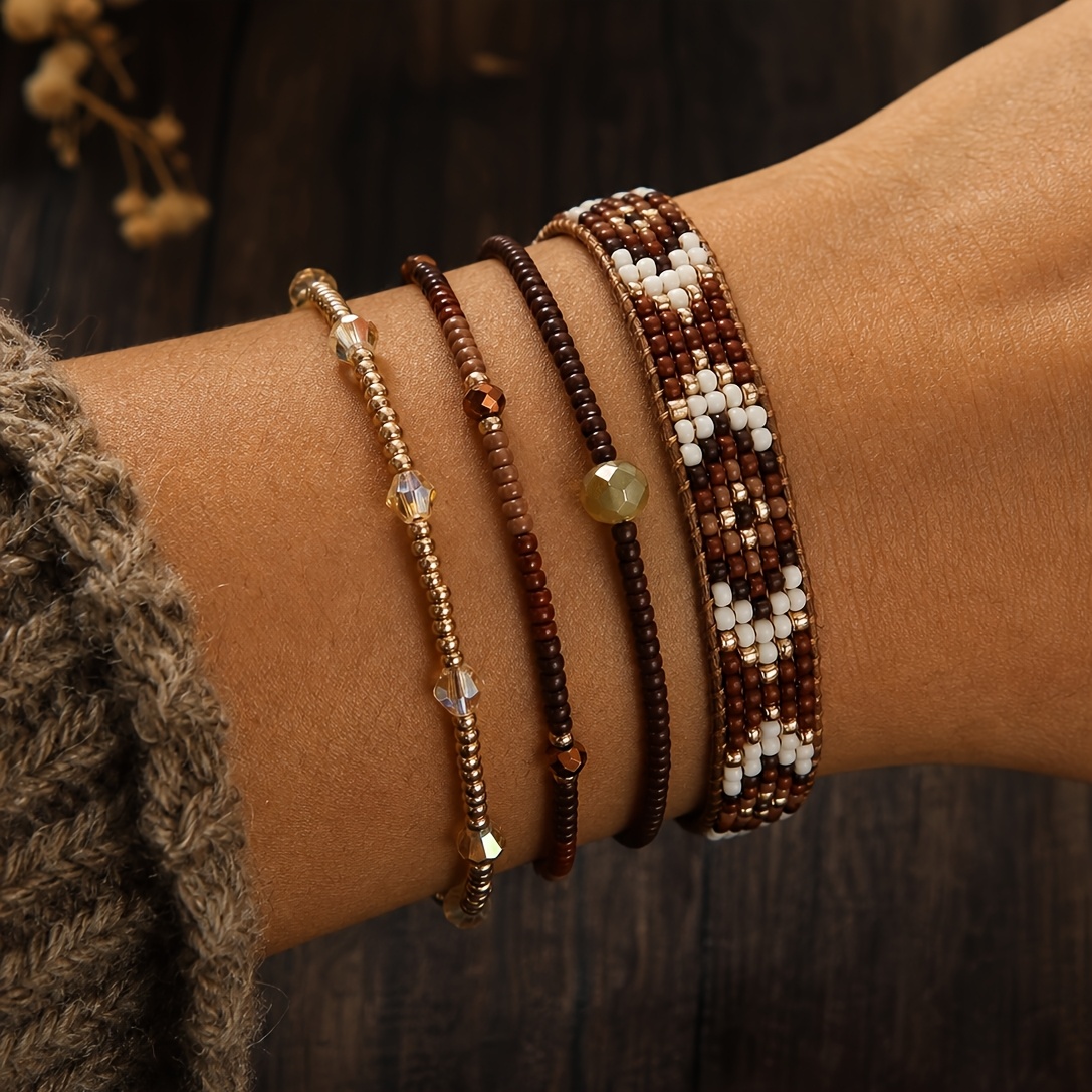 4pc Boho Vintage Stackable Beaded Bracelet Set
