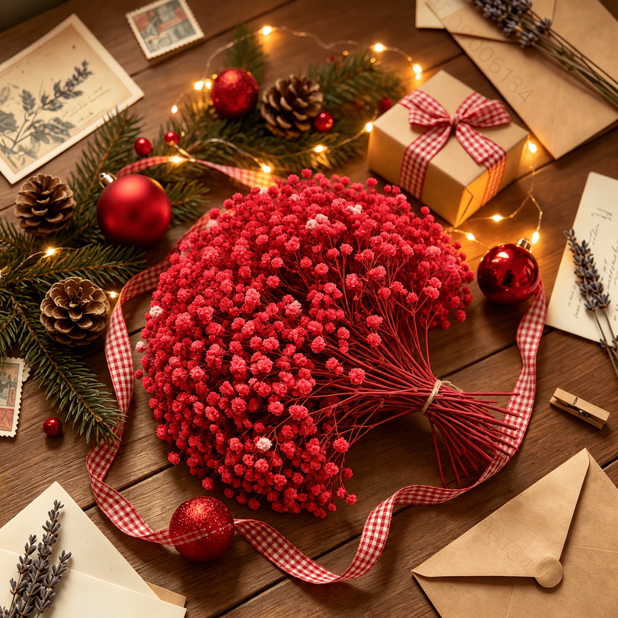 TEMU 969+ pièces Têtes de fleurs de gypsophile rouges réalistes - en plastique adapté pour , fêtes, décorations de Noël, centres de table,