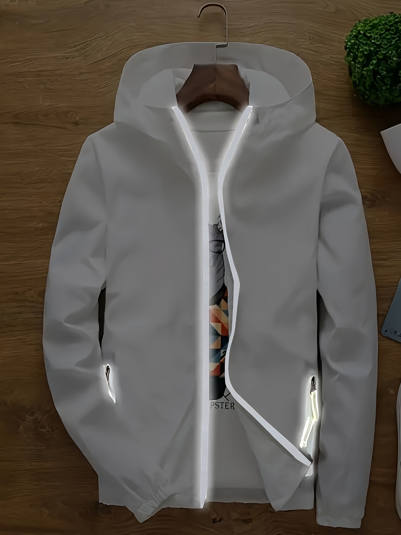 Unisex Summer Hooded Jacket with Reflective Zipper Design, Ultra-Thin Breathable Quick-Dry Windproof Sports Coat for Outdoor Night Running, Cycling, Fishing Sun Protection Top - Loose Fit Hooded Zip-Up Shirt