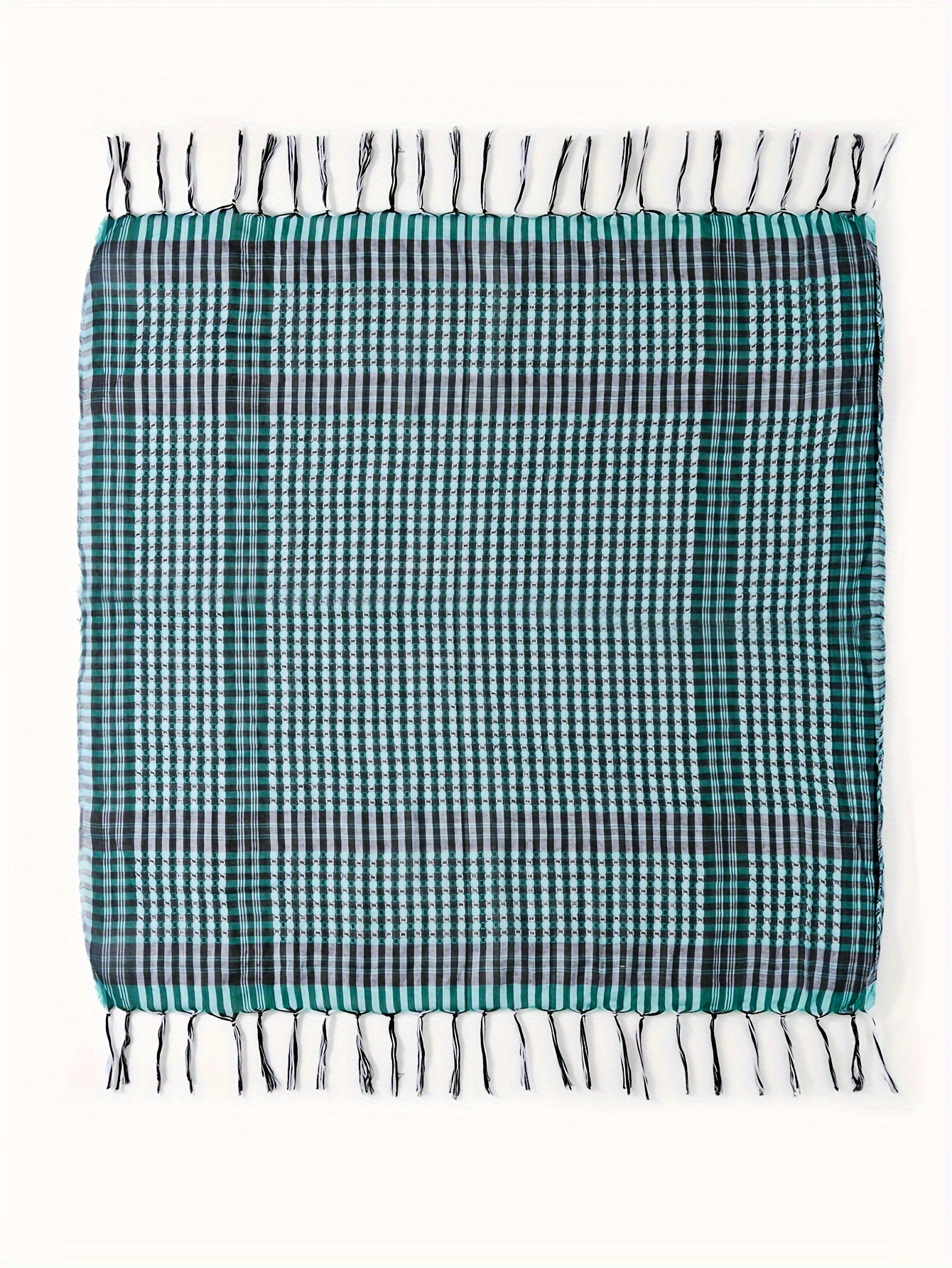 Vintage Style Tactical Desert Arabian Kerchief, 100% Polyester Woven Neck Scarf with Tassels, Traditional Muslim Shawl for Ramadan, Checkered Headscarf, Square Hijab details 8