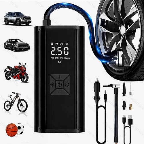 item picture portable cordless tire inflator air compressor 3 150 psi electric pump with auto shut off usb suitable for car motorcycle tires pressure gauge and led light for emergency roadside use