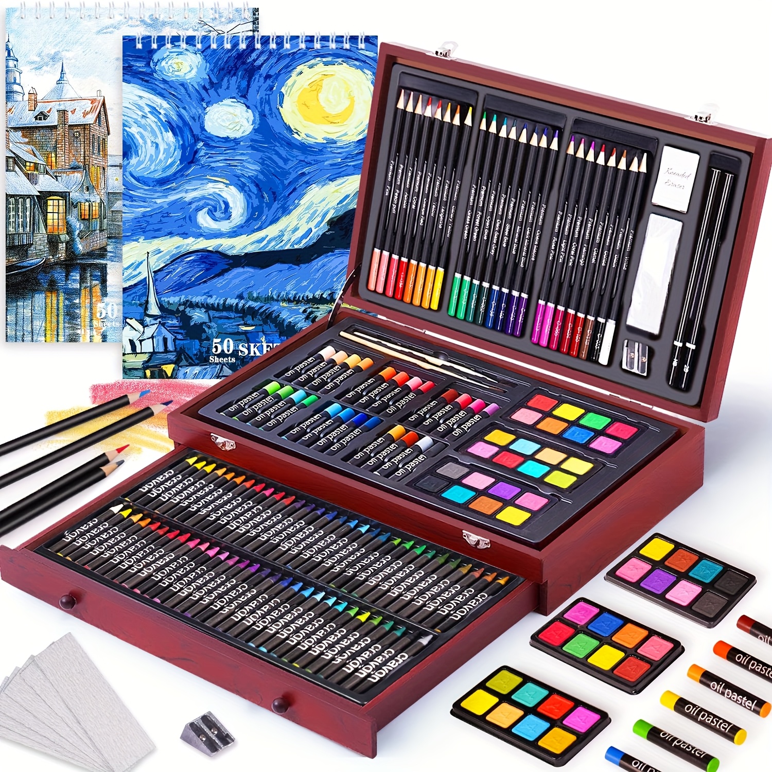 TEMU 145pcs Set For Adults & Artists, Professional Drawing Kit With Palette, Crayons, Colored Pencils In Wooden Case - Supplies Gift For Easter/christmas/birthday