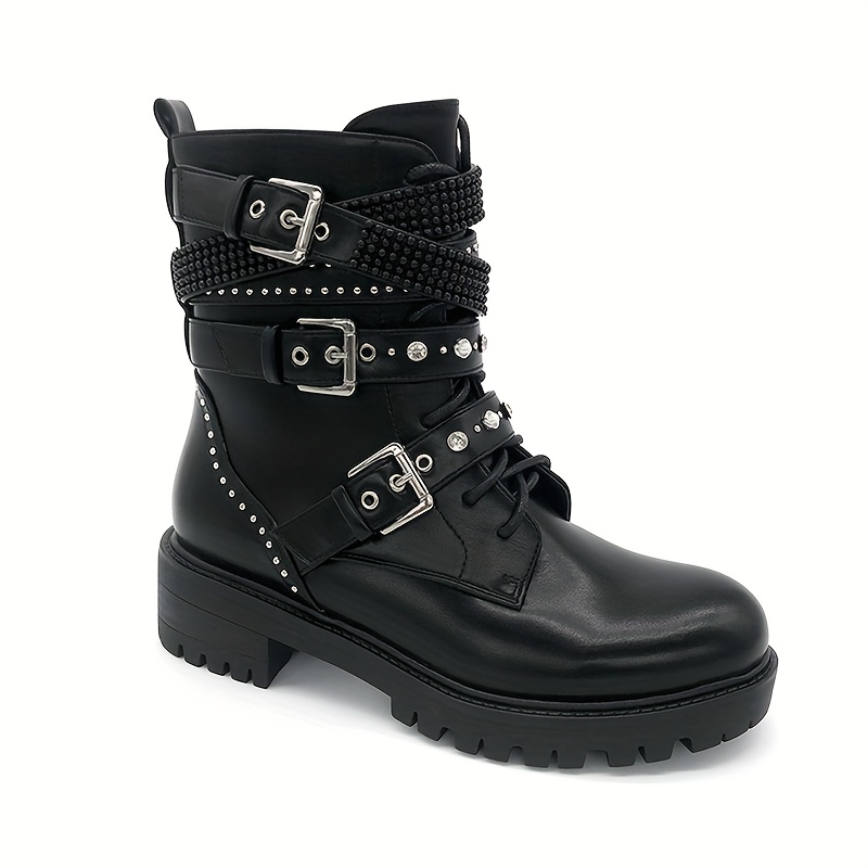 womens gothic punk motorcycle boots lace chain zipper Temu