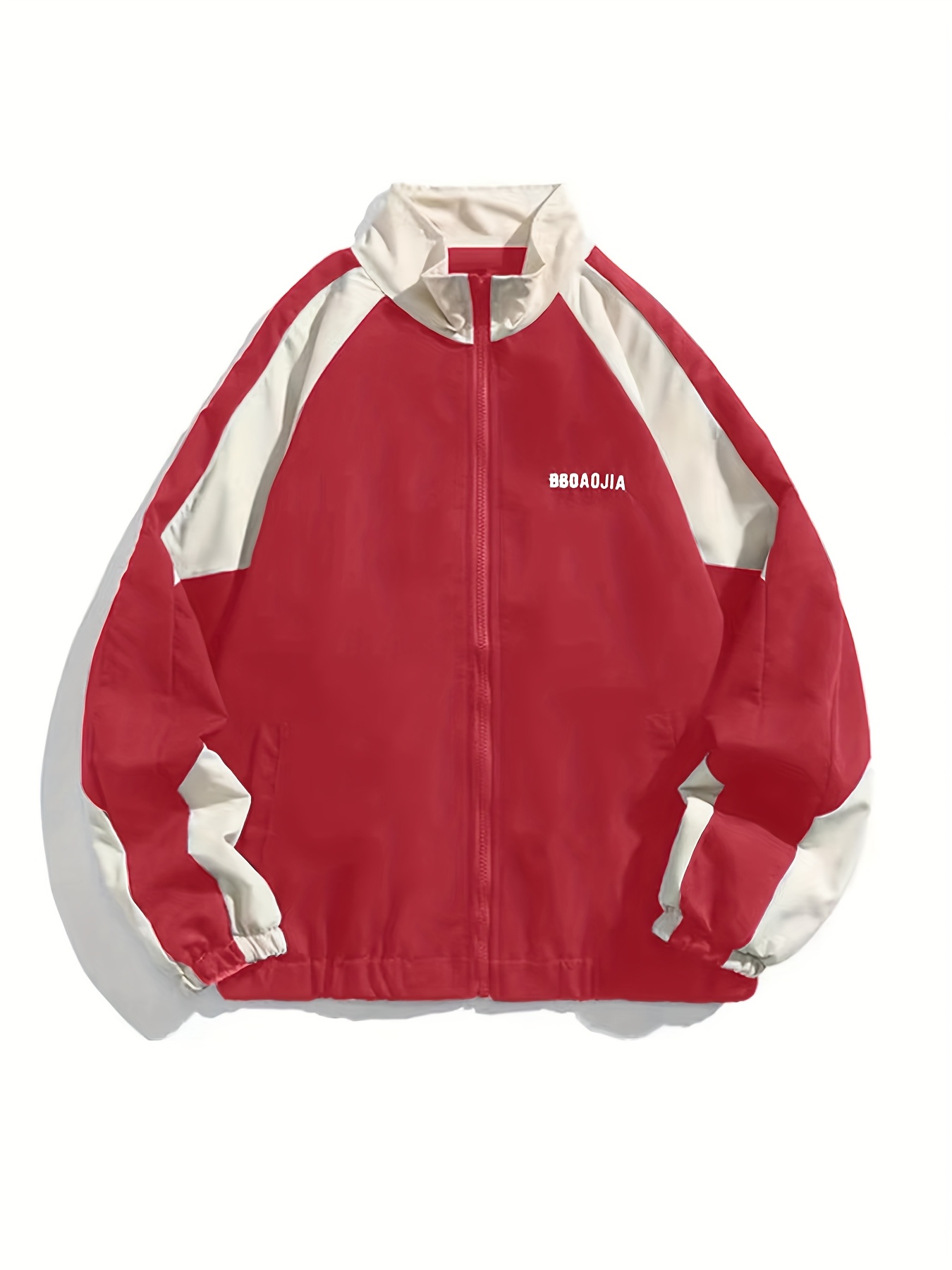 Chaqueta Y2K para Mujer en y Bloques de Color con Logo Raglán y  Cremallera en la Cintura Abrigo Lavable a Máquina para las