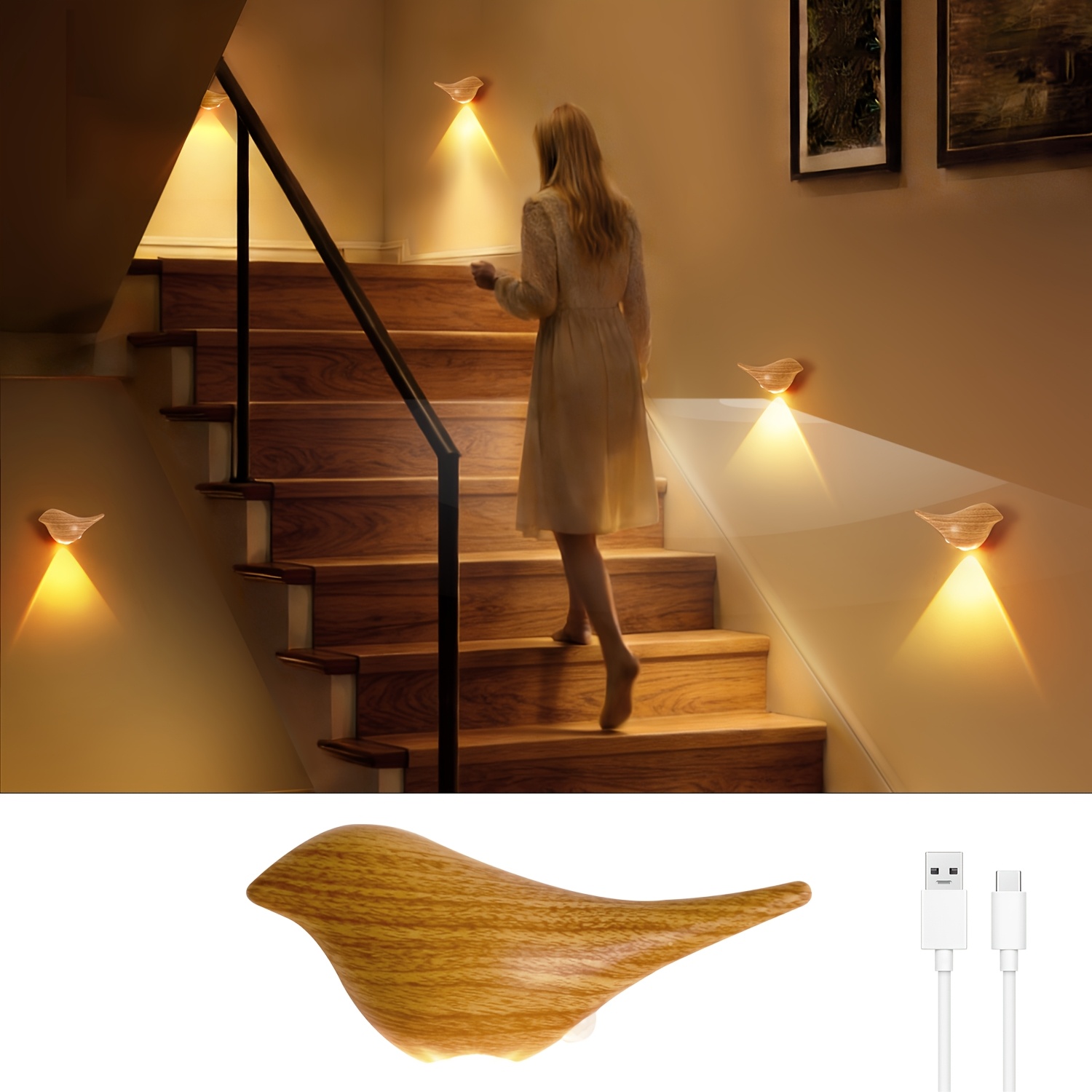TEMU Luce Notturna LED con di , Luce con di , Applique LED con Ricarica USB (Batteria Integrata da 1200Mah); Adatta per Illuminazione Decorativa
