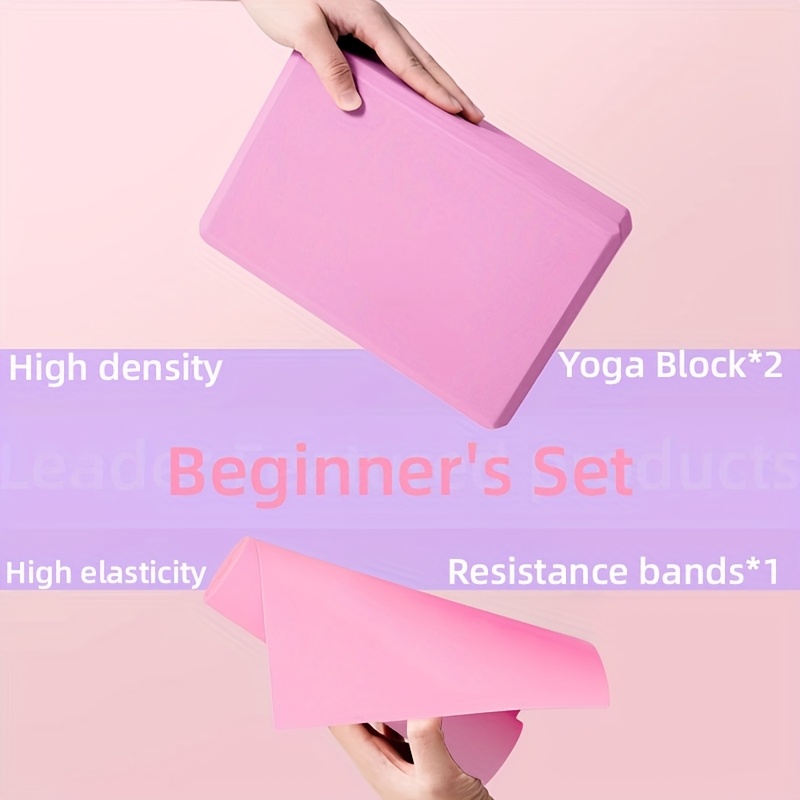 

3ps Yoga Brick 2pcs + Resistance Band 1pc Beginner's Exercise Set, Eva Material Yoga Brick, Tpe Material Traction Band