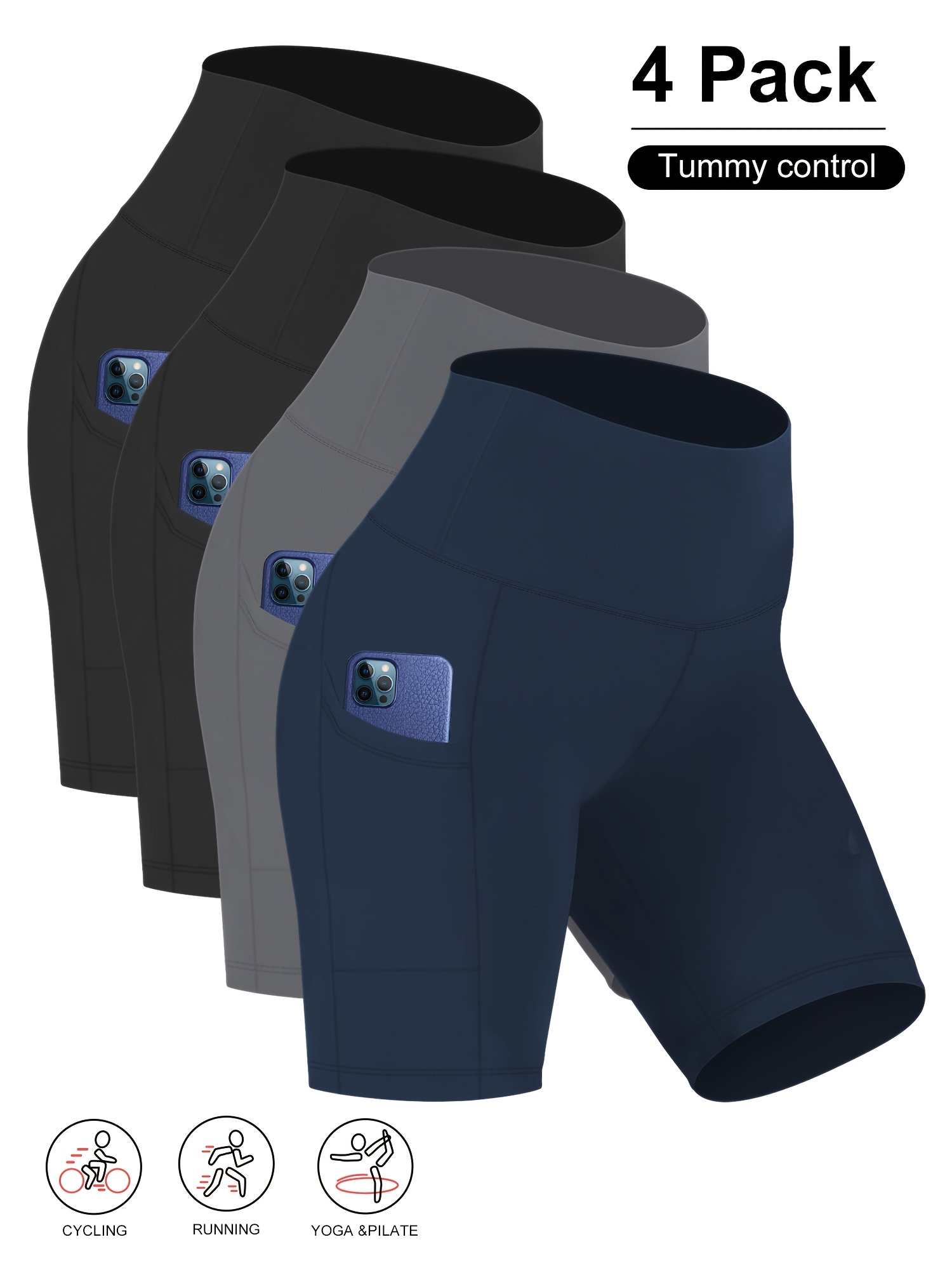 4pcs high waisted biker shorts women pockets tummy control Temu