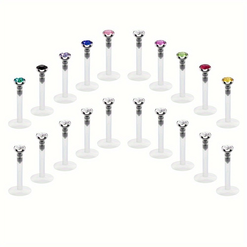 TEMU 20pcs Colorful Lip Studs Labret Studs Clear Stab Plastik Lip Rings Helix Cartilage Tragus Earrings Studs Lip Piercing Jewelry For Women Men
