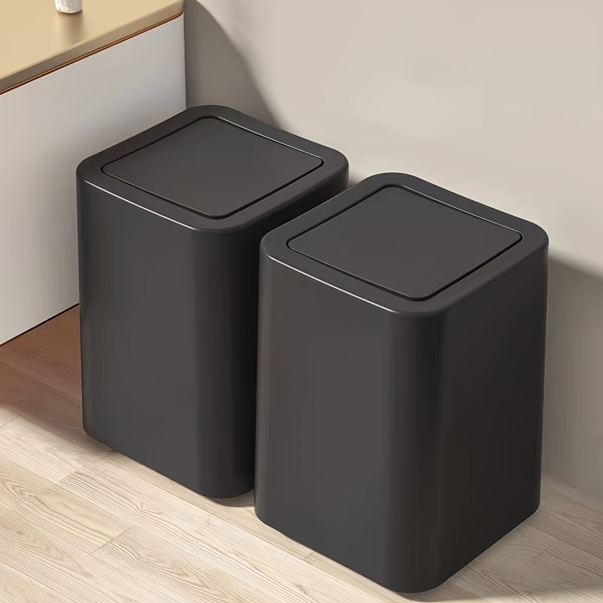 

Modern Swing-top Trash Can - Odor-sealing, Rectangular Plastic Waste Bin For Living Room, Bedroom, Office, Kitchen & Bathroom Trash Can For Bedroom Kitchen Trash Can
