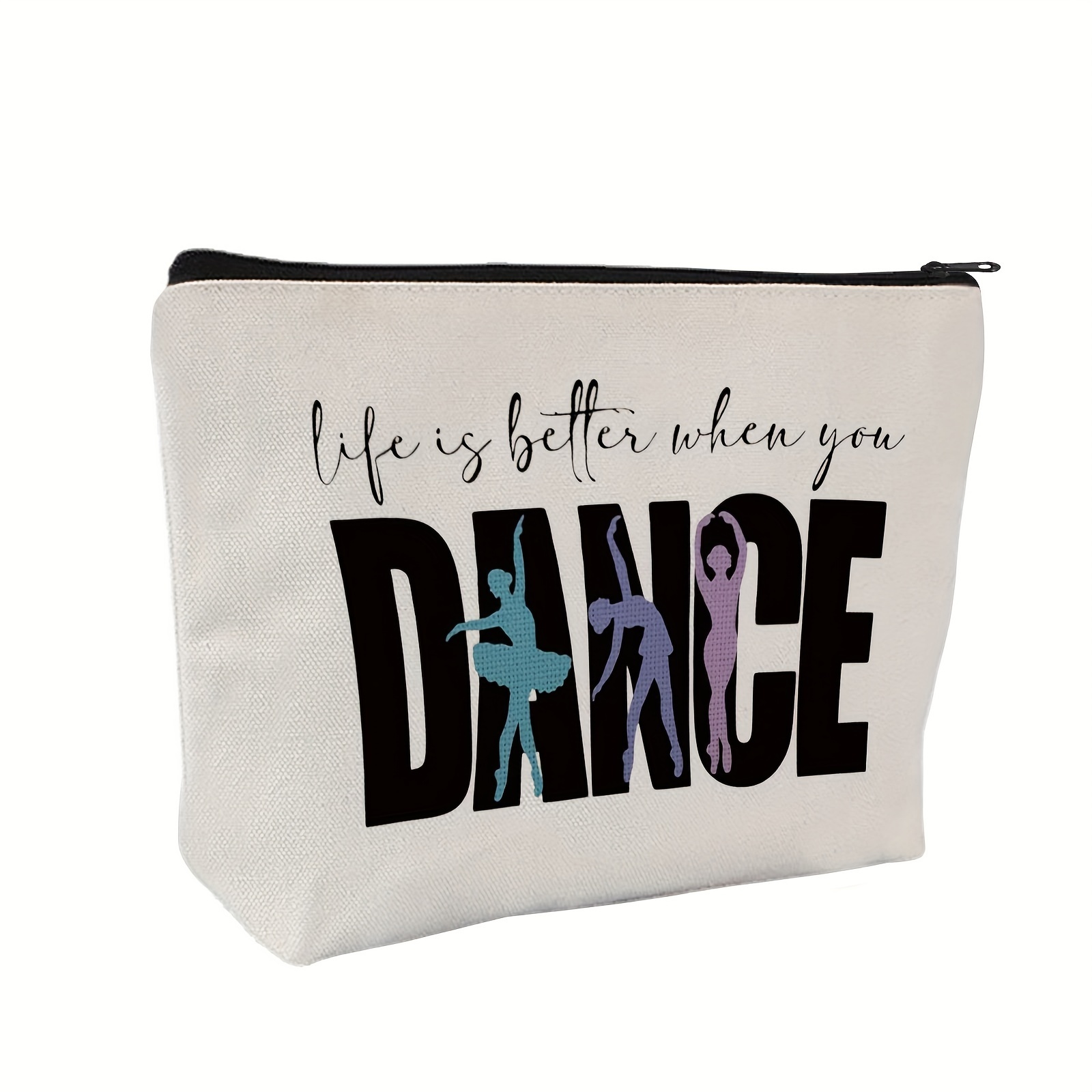 

Canvas Dance Makeup Bag For Women - Elegant Ballerina Ballet Cosmetic Pouch With Inspirational Dance Quote - Water-resistant Unscented Dance Teacher And Dancer Gifts