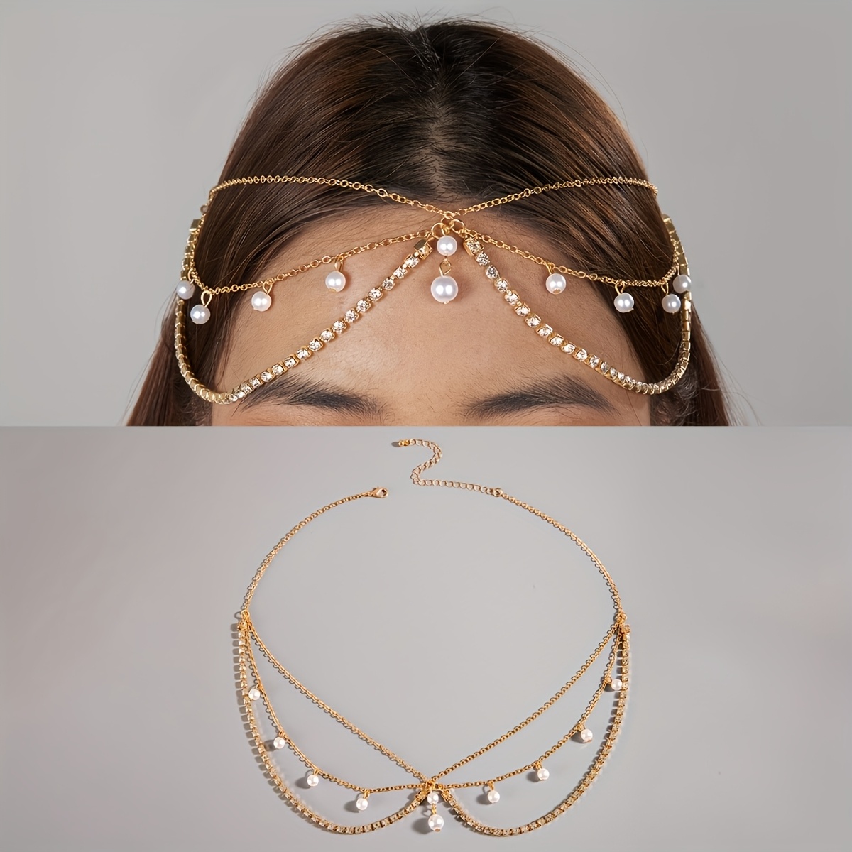 1pc Fashionable Simple Elegant Rhinestone Chain Tassel Headband Suitable For Women's Dance Party Gathering Gift