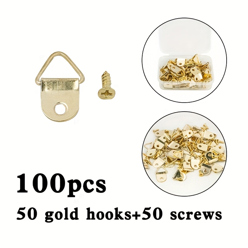 TEMU 100/200 Pack (100 Pack Includes 50 Hooks + 50 Screws, 200 Pack Includes 100 Hooks + 100 Screws) Triangular Metal Picture Hanging Brackets,