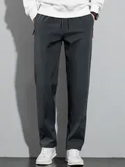 3pcs Men's Casual Long Pants Set, Breathable Polyester Joggers with Zipper Detail for Fitness and Running, Solid Color, Machine Washable - Spring/Autumn, Simple Fashion, Versatile details 4