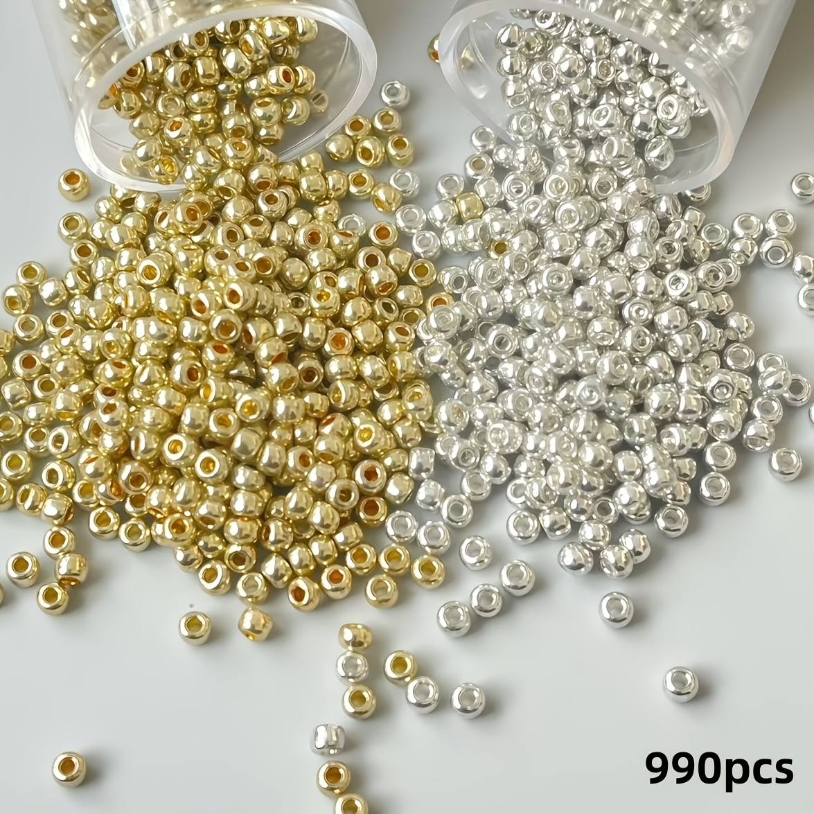 TEMU Kit de 990 perles de rocaille tchèques bicolores dorées et argentées de 2 mm, perles d'espacement en vrac pour la fabrication de bijoux, et