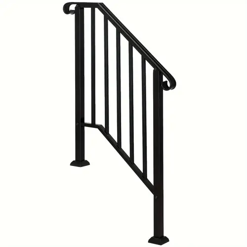 matte black outdoor 2 step iron handrail