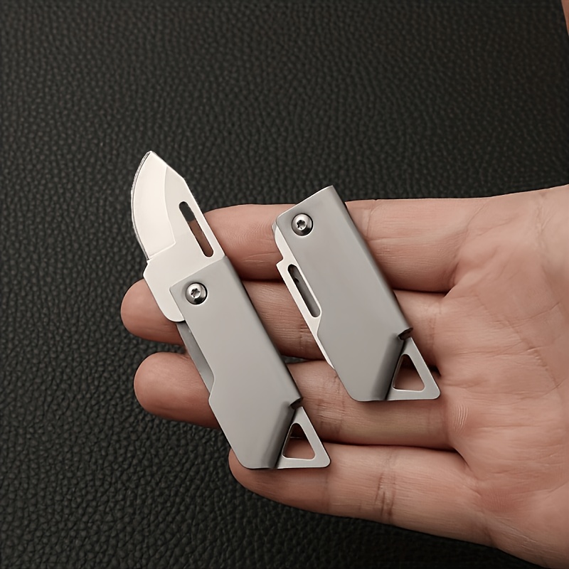 retractable utility knife box cutter pocket folding knife d2 blade compact lightweight for office craft outdoor flat edge   keychain accessory Product details 5