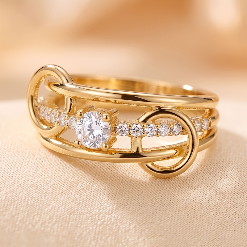 Women's Light Luxury Double Interlocking Ring, Copper Design